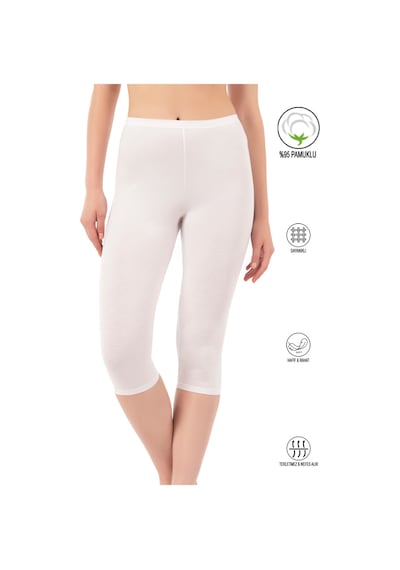 Özkan Underwear Özkan 0458 Kadın %95 Pamuklu Likralı Süprem Kumaş Esnek Rahat Yumuşak Diz Altı Kapri Tayt Beyaz