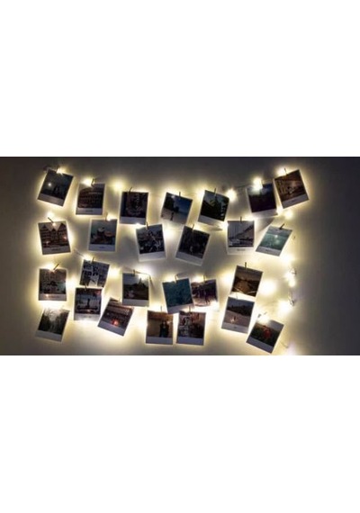 10 Metre Pilli Peri Led Işık 50 Adet Küçük Mandal Fotoğraf Asma Seti