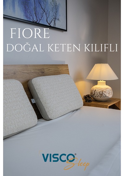 Visco Yastık Doğal Keten Kılıflı Ergonomik Visco Yastık 65 x 40 x 14 CM