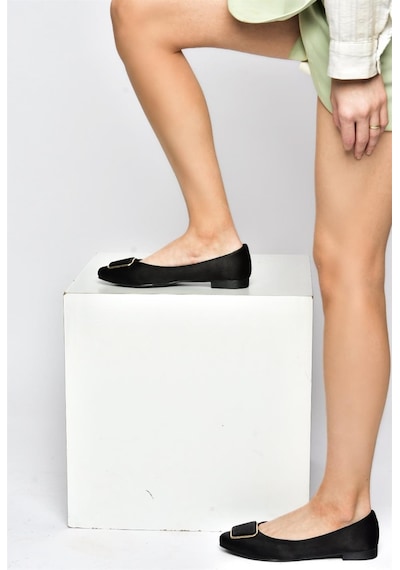 Fox Shoes P726776304 Siyah Saten Kumaş Kadın Babet Siyah