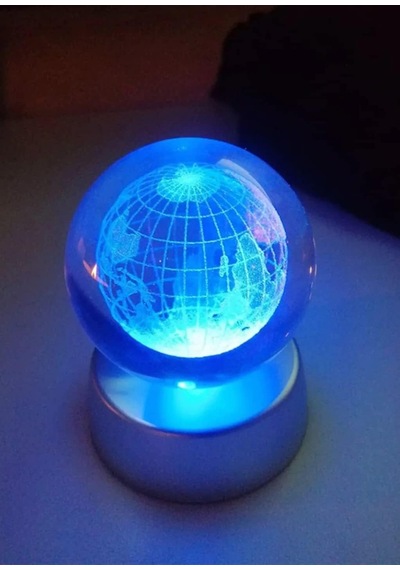 Dünya Kristal Cam Küre Renk Değiştiren Led Işıklı Gece Lambası Dekoratif Hediyelik