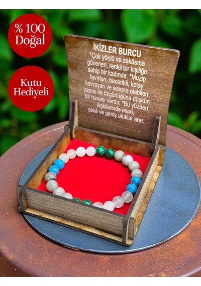 İkizler Burcu Doğaltaş Bileklik Tütsü Hediyeli %100 Doğal Taş, Hediye Kutulu Set Çok Renkli