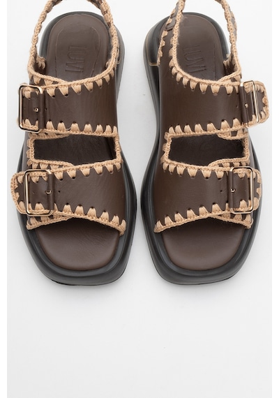 Luvishoes Douro Kahve Cilt Hakiki Deri İp Örme Detaylı Kadın Sandalet Kahverengi