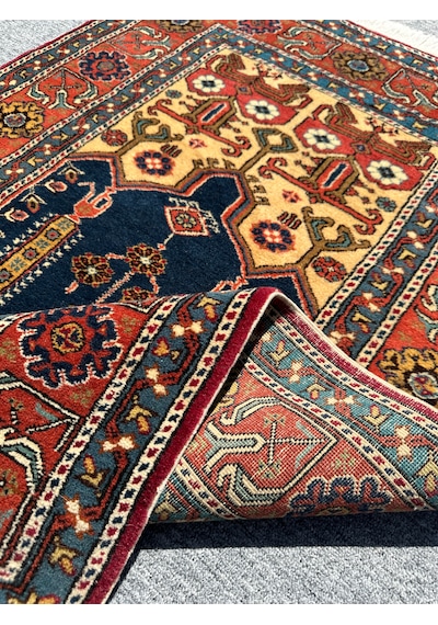 El Dokuma Bünyan Halısı Seccade 93x135 Lacivert Namazlık