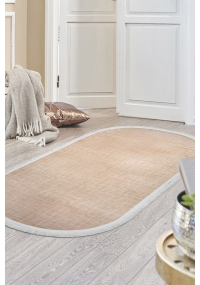 Dijidekor Halı Vizon Stylish Yıkanabilir Saçaklı Oval Kesme İ...