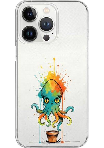 Apple Uyumlu iPhone 13 Pro İle  Splash Ahtapot Tasarımlı Şeffaf Silikon Kılıf 051a