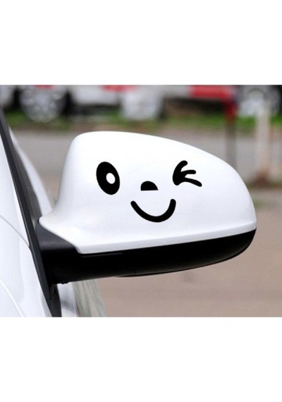 2 Adet Siyah Yan Ayna Gülen Yüz Sticker