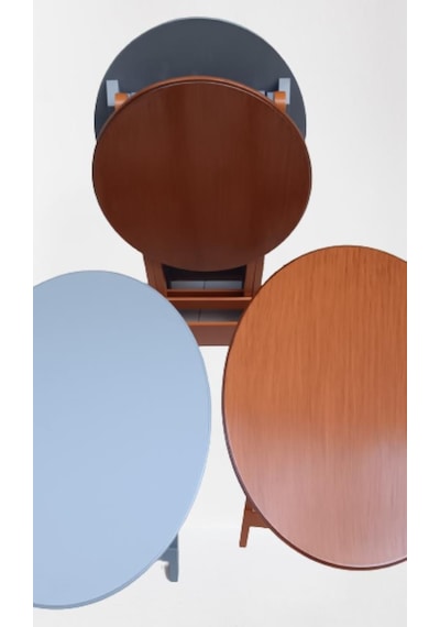 Çanta Zigon Sehpa Oval Model Dörtlü Ahşap Mdf Ceviz Ve Gri Renk Uyumu El Yapımı