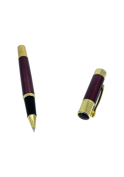 Lüks Metal Roller / Tükenmez Kalem - Bordo & Altın Sarısı Detaylı, Özel Hediyelik Kutulu Prestij Kalem
