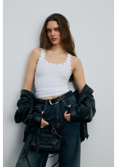 Ethıquet Lıllesol Kadın Fitilli Görünümlü Slim Fit Vücuda Oturan Havuz Yakalı Pamuklu Basic Beyaz Ta
