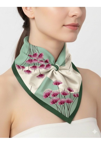 Tarzını Seç Yeşil Ginkgo Fular / Bandana / Aksesuar 48x48 Cm