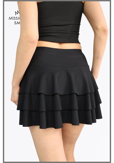 Mykonos Etek Siyah Içte Sabit Şortlu Yüksek Bel Likralı Bürümcük Kumaş Skirt With Shorts 1101 Siyah