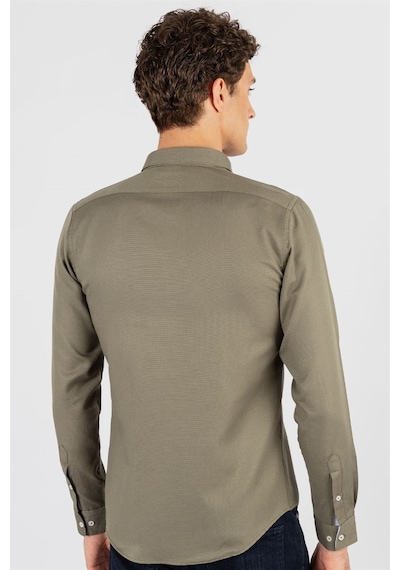 Tudors Slim Fit Dar Kesim Oxford Spor Erkek Gömlek-15028 Haki