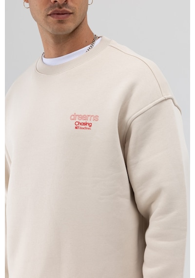 Vamos Oversize Bisiklet Yaka Baskılı Sweatshirt Taş