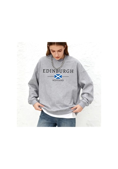 Tarzsokak Edinburgh İskoçya Bayrağı Baskılar Bayan Kapüşonlular Sonbahar Sıcak Koşu Tişörtü Günlük Büyü Gri