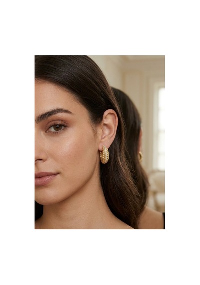 Balıksırtı Taşlı Kadın Küpe Altın - 931154176 Altın