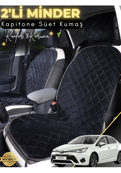 Toyota Avensis Uyumlu 2'li Süet Oto Koltuk Minderi Terletmez Universal Tam Koruma A10 Siyah