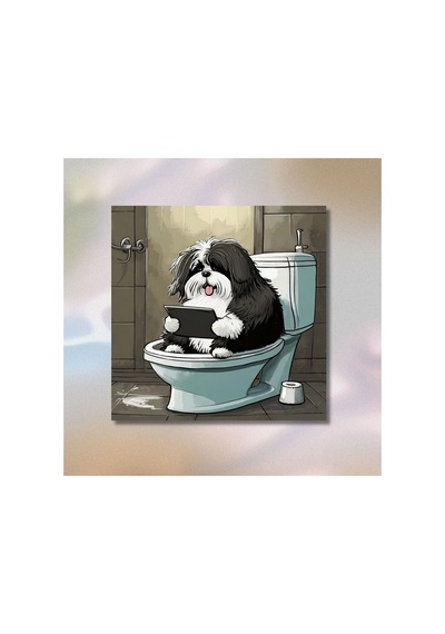 Tekli Kare Kanvas Banyo Tablosu Tabletle Oynayan Terrier Köpek Kanvas Çok Renkli Çerçevesiz