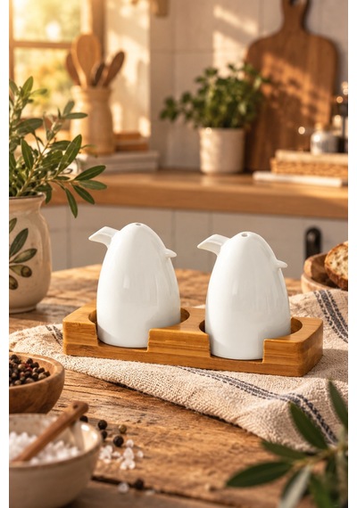 Porsima 102001 Grage 2li Standlı Porselen Tuzluk Biberlik Seti