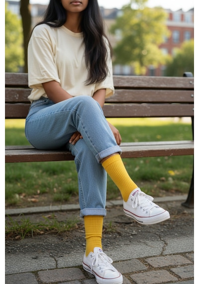 Socks Stores 6 Çift Unisex Renkli Pamuklu Soket Çorap - Renkli Tenis Boy Çorap Sarı