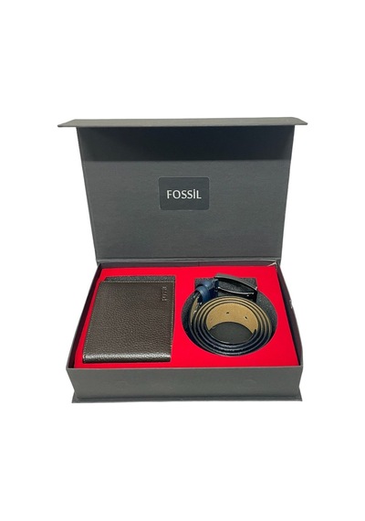 Fossil Kahve Cüzdan1826 & 3.5 CM Hakiki Deri Kemer Seti 115 CM Kahverengi
