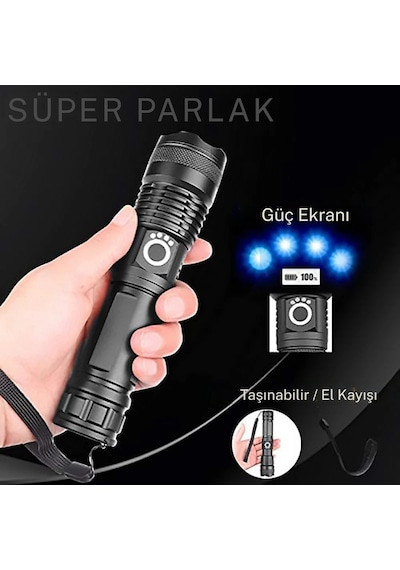 Süper Parlak Ve Suya Dayanıklı Small Sun Sm-771 El Feneri - 700 Metre Menzil Siyah