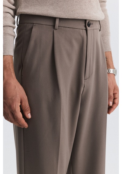 Antioch Relax Fit Pilili Erkek Pantolon Açık Vizon
