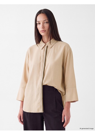 Lcw Studıo Bej Oversize Kadın Gömlek