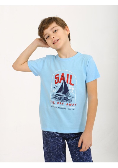 Vitmo Erkek Çocuk Kısa Kollu %100 Pamuklu Pijama Takımı Sail Mavi