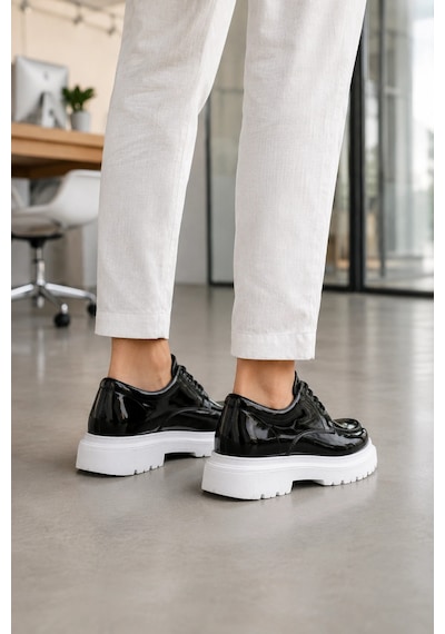 Mevese Verlixo Bağcıklı Parlak Rugan Erkek Casual Sneaker Klasik Günlük Ayakkabı - Siyah