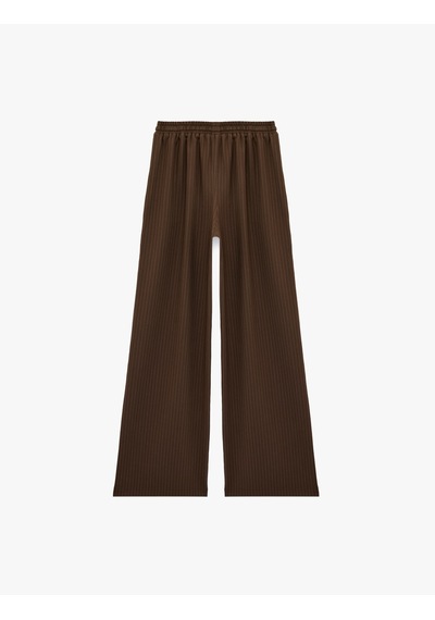 Koton Rahat Kalıp Biyeli Beli Bağcıklı Geniş Paça Pantolon Kahverengi Çizgili 7wal40003ıw