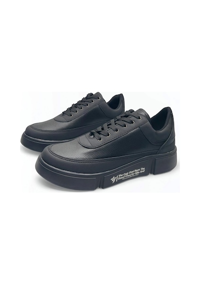 Günlük Erkek Spor Ayakkabı Bağcıklı Dikiş Detaylı Hafif Kalın Yüksek Taban Sneaker Mc06 Siyah Siyah