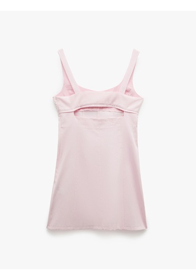 Koton U Yaka A Kesim Pamuk Keten Karışımlı Askılı Mini Elbise Pembe 5sak80422pw Gül