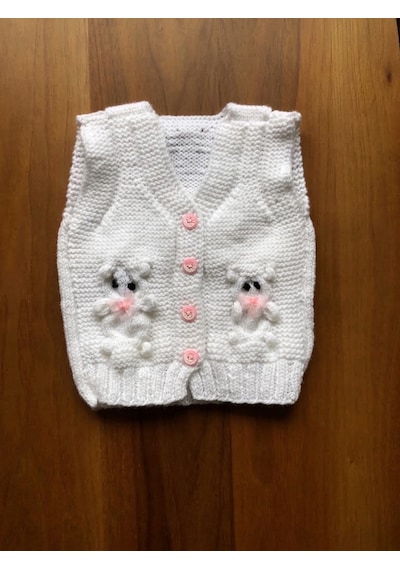 Kozababy Handmade El Örgüsü Bebek Hediye Seti - Amigurumi Tavşan Uyku Arkadaşı, Yelek Ve Patik Takımı Özel Kutulu Beyaz
