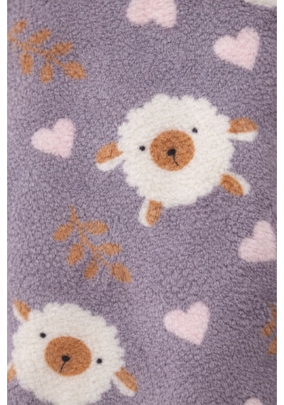 Burcumay Kadın Desenli Kapüşonlu Gri Polar Pijama Takımı Gri