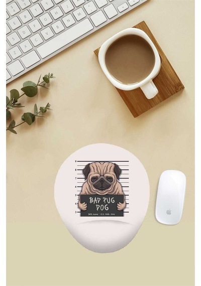 Suçlu Pug Desenli Bilek Destekli Mouse Pad Mousepad