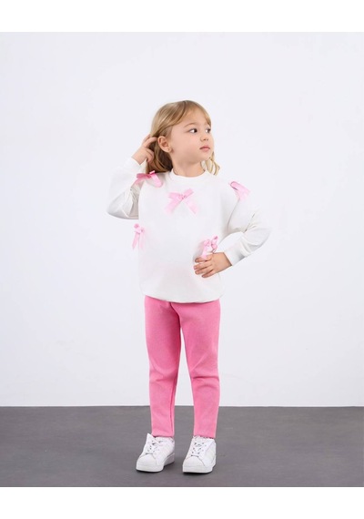 Miniko Kids Kız Çocuk Bayramlık Fiyonk Detaylı 2li Takım Pembe
