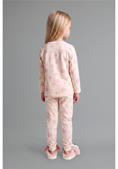 Defacto %100 Pamuk Hayvan Figürlü Ve Kalp Desenli Uzun Kol Üst Lastikli Paça Alt 2li Pijama Takımı Kız Bebek I3903a526auer105 Ekru-er105