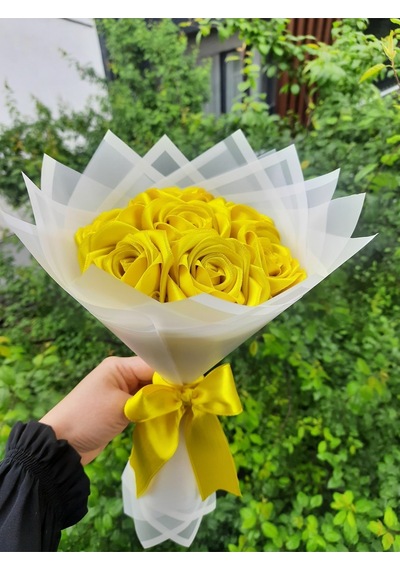 7 Li Solmayan Gül Buketi Sarı Gül Dışı Beyaz Sarı