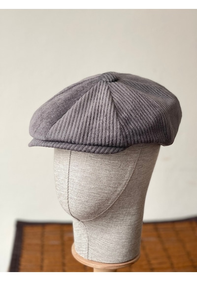 Aida Jewelss Kışlık Kadife Ingiliz Kasket Peaky Blinders Model Erkek Kasket Dökümlü Kadife Kasket Gri