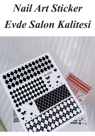 Nail Art Sticker Kendinden Yapışkanlı, Tırnak Süsleme, Tırnak Dövmesi Stikır 2255 Siyah-beyaz-2255