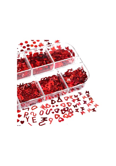 Parlak Kırmızı Tırnak Süsleme Folyo Pulları Karışık Dizayn Kelebek Kalp Harfler Yıldızlar Nail Art