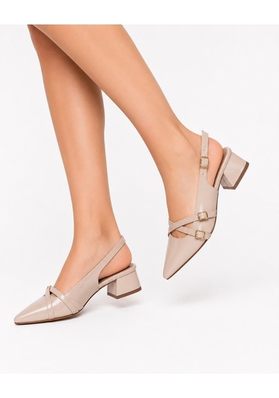 Asmi Shoes Kadın Jela Bej Rugan 4 Cm Kısa Topuklu Tokalı Ayakkabı
