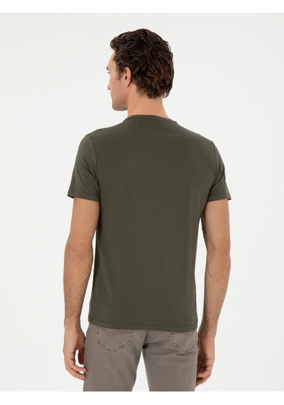 Haki Slim Fit Bisiklet Yaka Merserize Basic T-shirt Yeşil