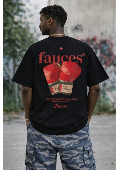 Fauces Baskılı Oversize Kalın Kumaş Bol Kalıp Unisex T-shirt Siyah