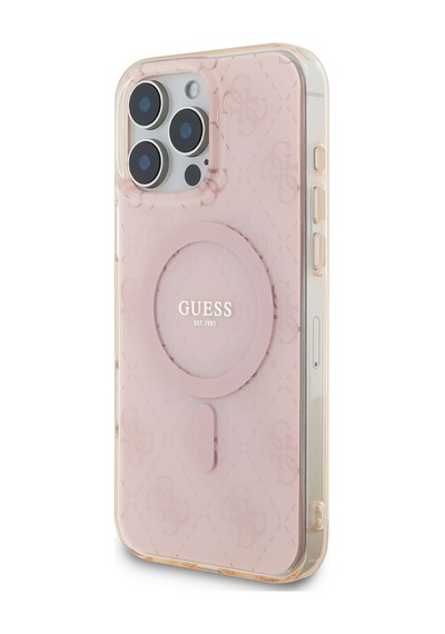 Apple Uyumlu iPhone 16 Pro Max Kılıf Guess Lisanslı Magsafe Özellikli Iml Baskılı Klasik Logolu 4g Desenli Pembe