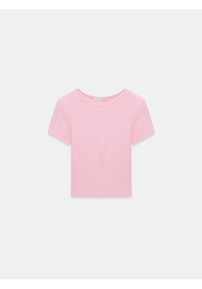 Dilvin 31704 Çıtçıt Düğmeli Kısa Kollu Top-toz Pembe Toz Pembe