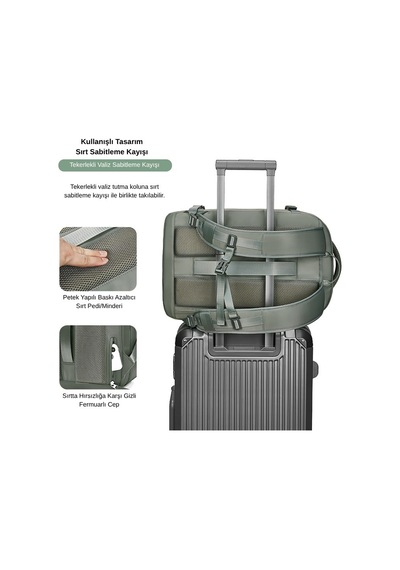 Su Geçirmez 39l Seyahat Sırt Çantası - 16" İnç Laptop Bölmeli - Kuru Islak Ayırma Bölgesi - Ortopedik Yeşil