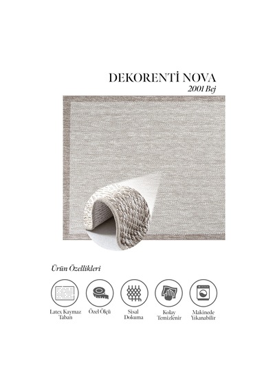 Hoom Rugs Nova 2001 Bej İnce Kaymaz Latex Tabanlı Sisal Halı