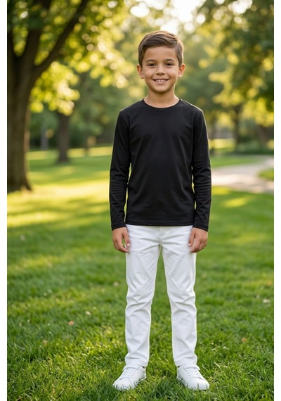 Kiagu Erkek Çocuk Uzun Kollu Basic Düz Tişört %100 Pamuk Bisiklet Yaka T-shirt 2-13 Yaş Siyah Kiagu Erkek Çocuk Uzun Kollu Basic Düz Tişört %100 Pamuk Bisiklet Yaka T-shirt 2-13 Yaş Siyah